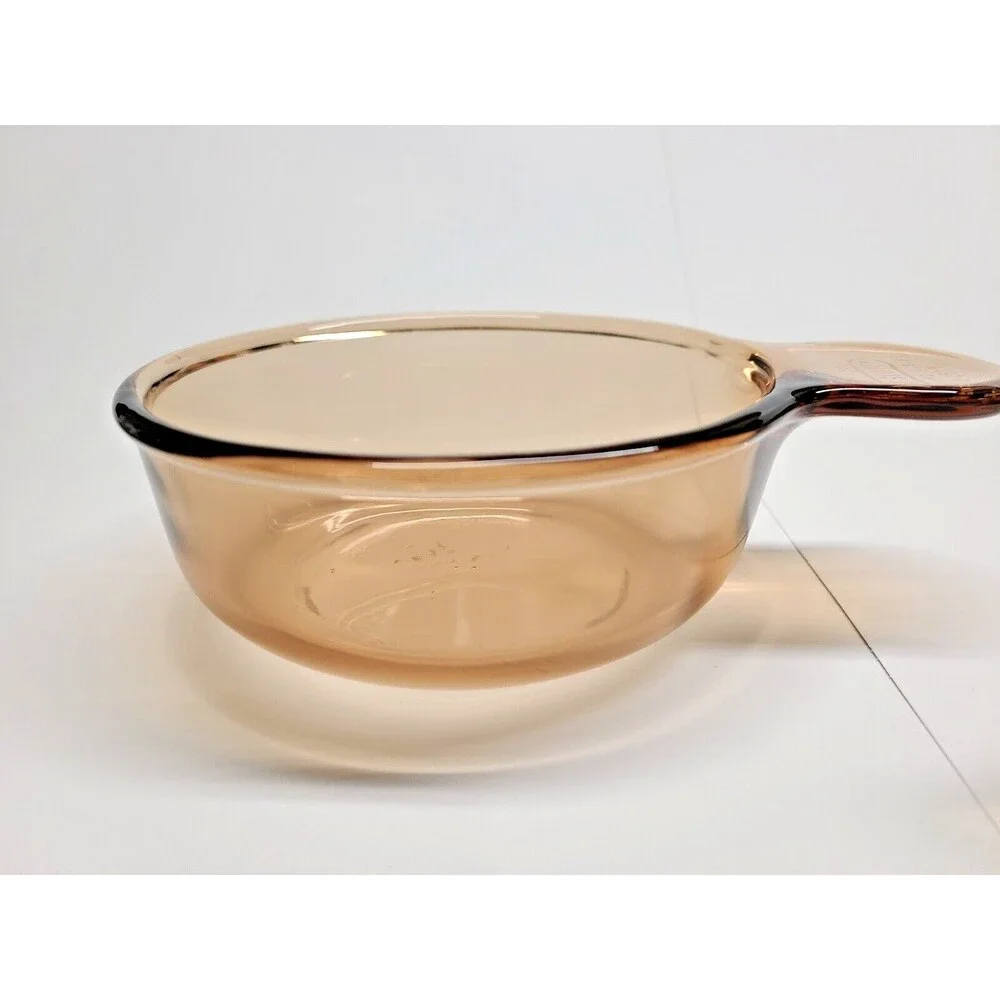 2 PCS Vtg Corning Visions Amber Glass Small Skillet Saucepans V-150-B USA